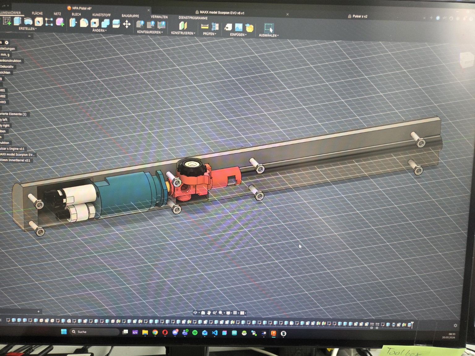 Fusion-360-Konstruktion eines Airsoft-HPA-Systems